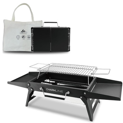 Charmline Holzkohlegrill 34x23cm Faltbar Tragbar Camping Picknick BBQ Schwarz XL