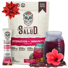 Salud 2-in-1 Hydration Packets + Immunity Electrolytes Powder, Hibiscus - Jam...
