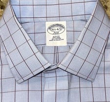 BROOKS BROTHERS 346 Men  s Blue  Burgundy Plaid Slim Fit L/S Shirt Sz 15.5x34/35