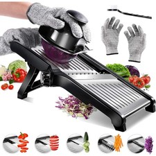 Edelstahl Gemüsehobel Mandoline 5-in-1 mit Einstellbarer Dicke und Handschuhen