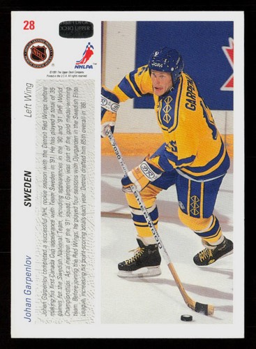 Johan Garpenlov 1991-92 Upper Deck #28 Sweden Hockey Card - Picture 2 of 2