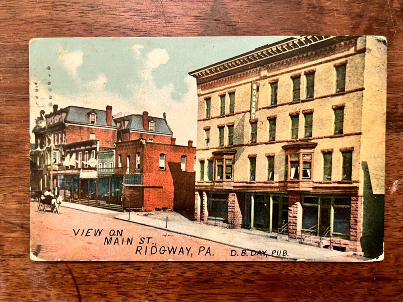 View on Main Street Ridgway Pennsylvania Postcard PA Topo