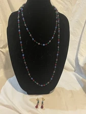 Vintage Red Green Blue Black Glass Faceted Beads 2 Necklaces & Earrings