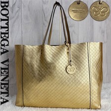 BOTTEGA VENETA Tote Bag Intrecciato Mirage Leather Gold Authentic From Japan