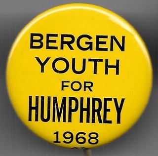 Bergen Youth for Humphrey New Jersey 1968 Political Campaign Pin