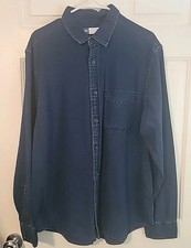 Long Sleeve Denim Jean Button Up Shirt - Blue - Size Large