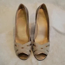 Stuart Weitzman Nude Patent Leather Open Toe Pumps