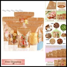 150-Pack 5x8 Kraft Paper Bags Clear Window Reclosable Stand Up Mylar Food