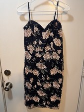 NWT Lulus As Time Grows By Navy Blue Embroidered Bodycon Floral Dress. SZ 14
