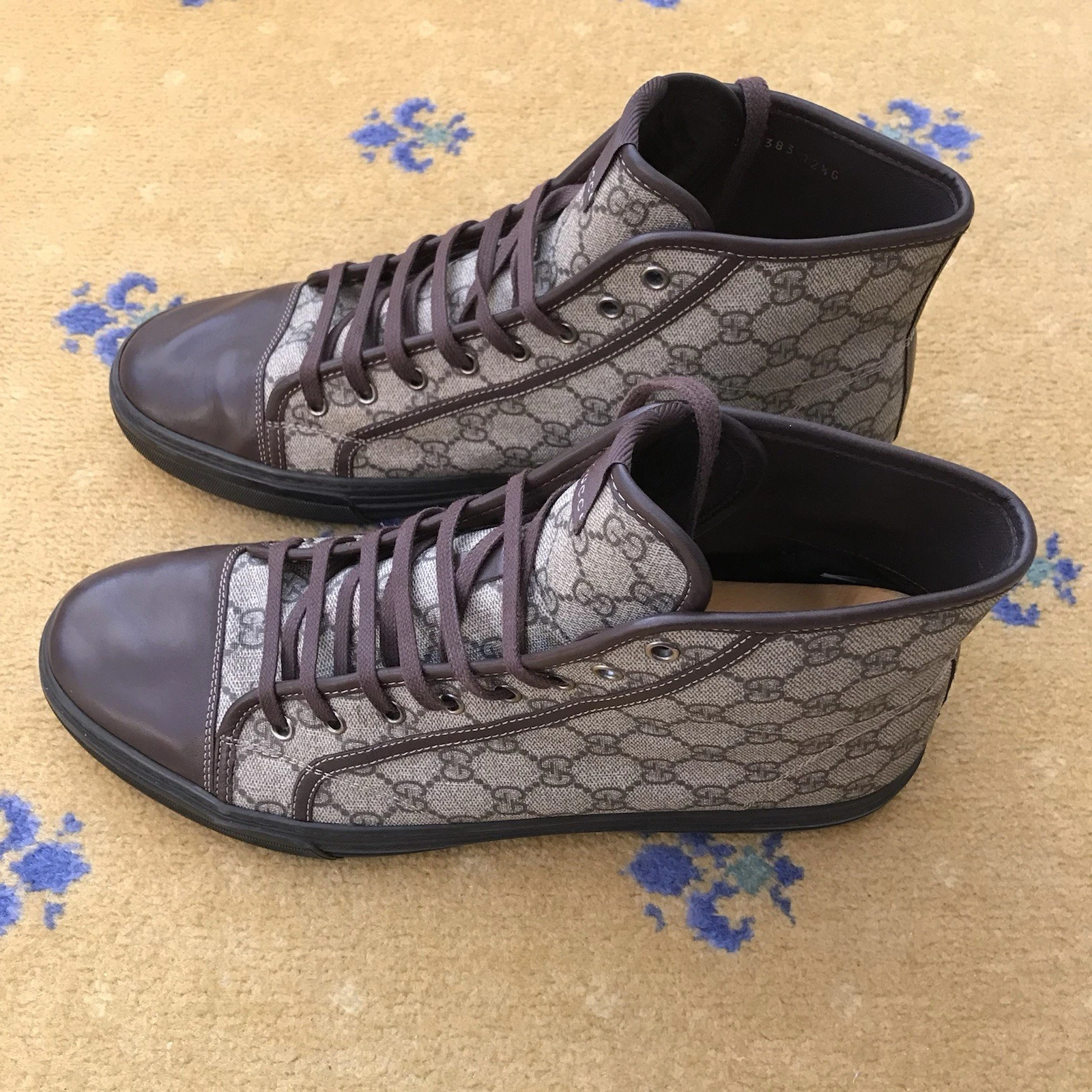 Gucci Baskets Chaussures Haut Toile Monogramme Marron Homme US 13 UK 12,5