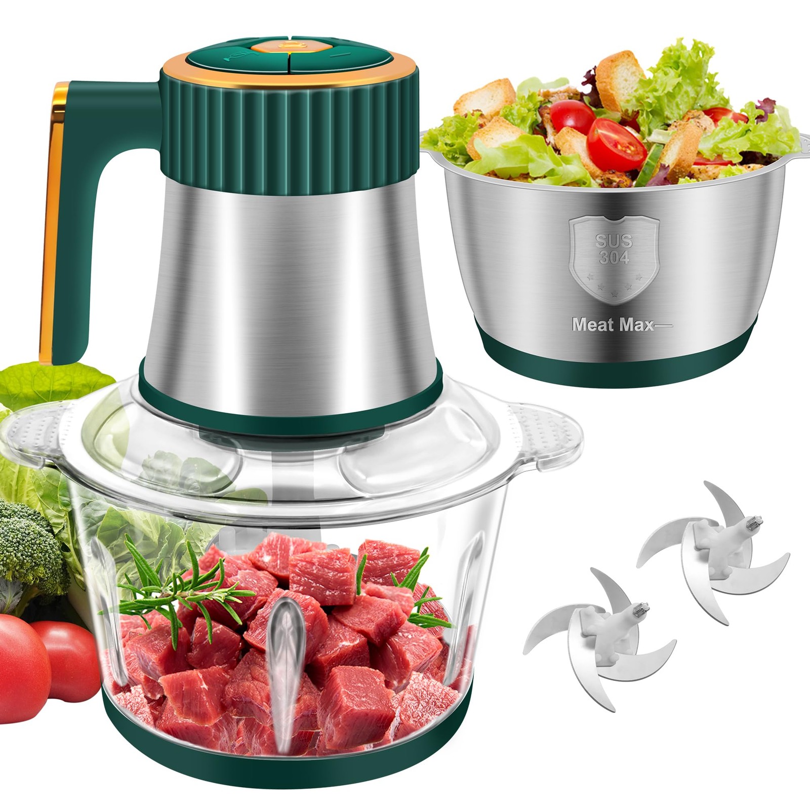 Food Processor, 5-Speed Electric Food Chopper, Meat Grinder with 2 Bowls (8 C...