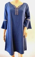 NAIF Size S Tunic Dress Chambray Boho Embroidered Bell Sleeves Blue Denim G71