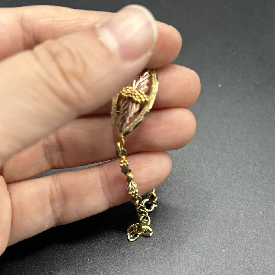 10k Black Hills Gold Rose Grape Jewelry Bracelet W/ 12K GF Link 6.25”L 3g Petite - Image 3 of 4