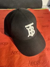 BURBERRY TB Logo Black Baseball Cap Adjustable Button Snap Mens XL