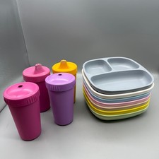 6 RePlay Divided Toddler Child Plates Recycled BPA Free 4 Cups with Lids