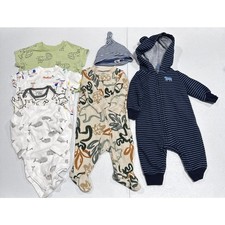 Lot of 7 Baby Boys 0-3M Carters Footies, Bodysuits, T-Shirt Cat Jack, Primark