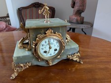Antique French Onyx Mantel Clock Spelter Figural Gilt Working