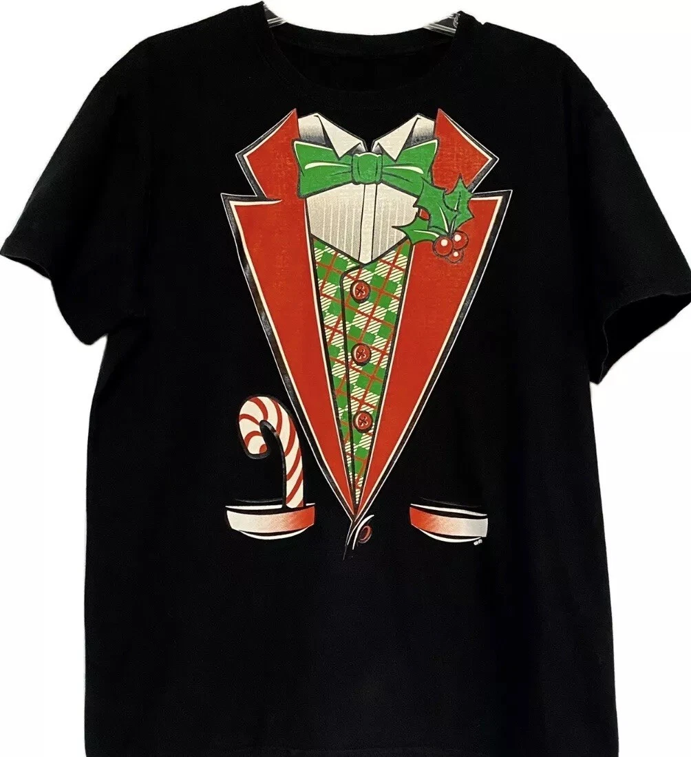 NEW mens tuxedo tshirt size M Black Holiday Christmas party short sleeve shirt - product detail image 5