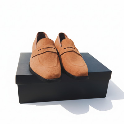 Men s Camel Suede Loafers Rubber Sole Handmade Luxury Slip On Shoes Casual