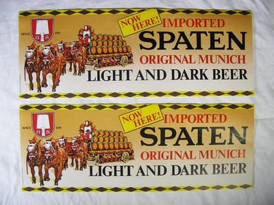2 Imported Spaten German Light & Dark Beer Poster Sign Bar Pub Advertising