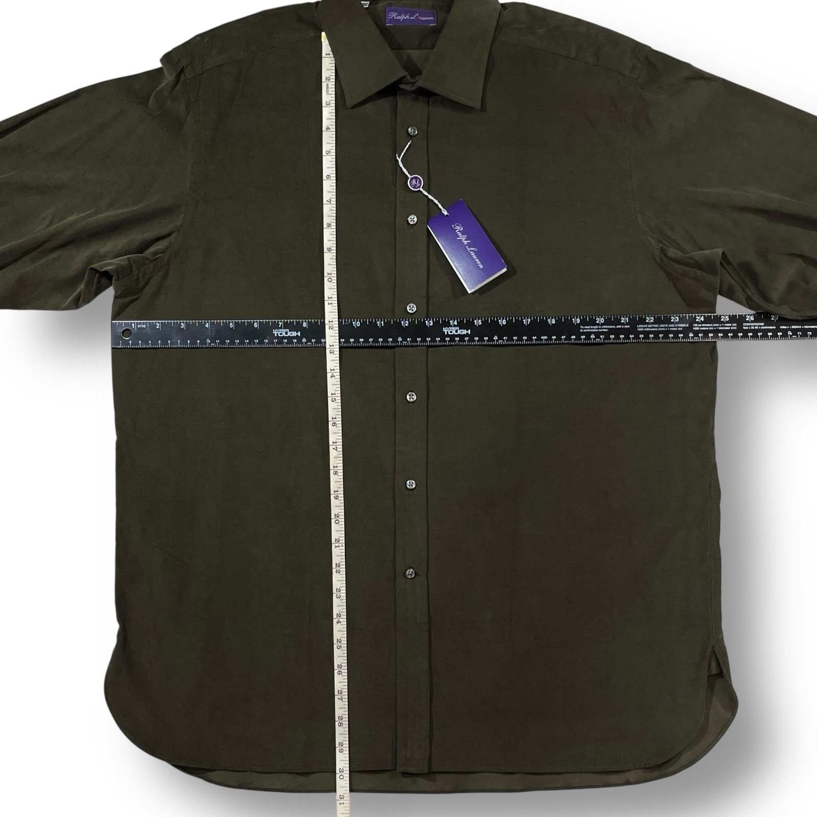 NWT Ralph Lauren PURPLE LABEL Corduroy Men's XL 17 Dress Shirt GREEN BROWN NWT thumbnail 7