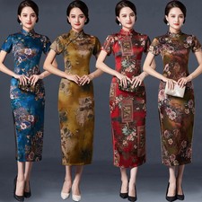 Sexy Floral Print Dress Asia ChineseStyle Qipao Long MiddleAged Mother Cheongsam
