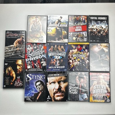 WWE DVD Lot (14) WrestleMania-Stone Cold-Sting -John Dena-Royal Rumble-Bad Blood