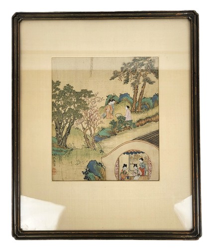 Antique CHINESE 19th C Asian Framed Signed INK on SILK Figural PAINTING