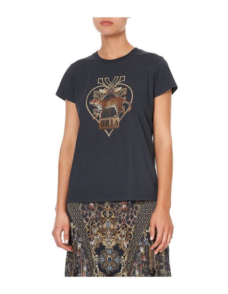 Camilla black graphic tiger beaded cotton tee size M