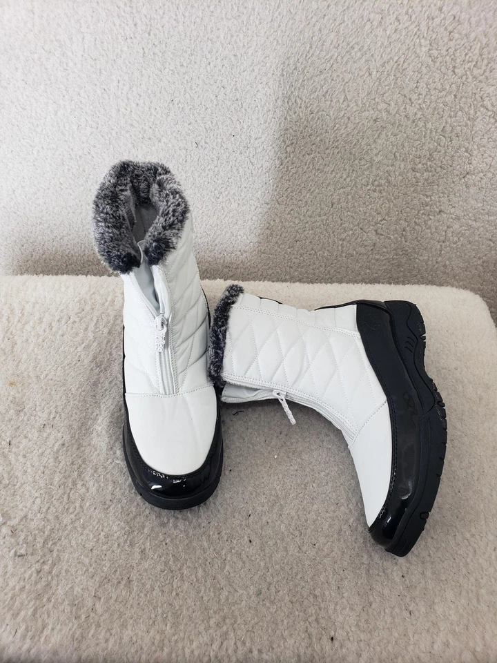 Сумки Esther ботинки женщин 9 М белый черный выстеганный искусственного меха зимний снег молнии теплый - Изображение 4 из 4