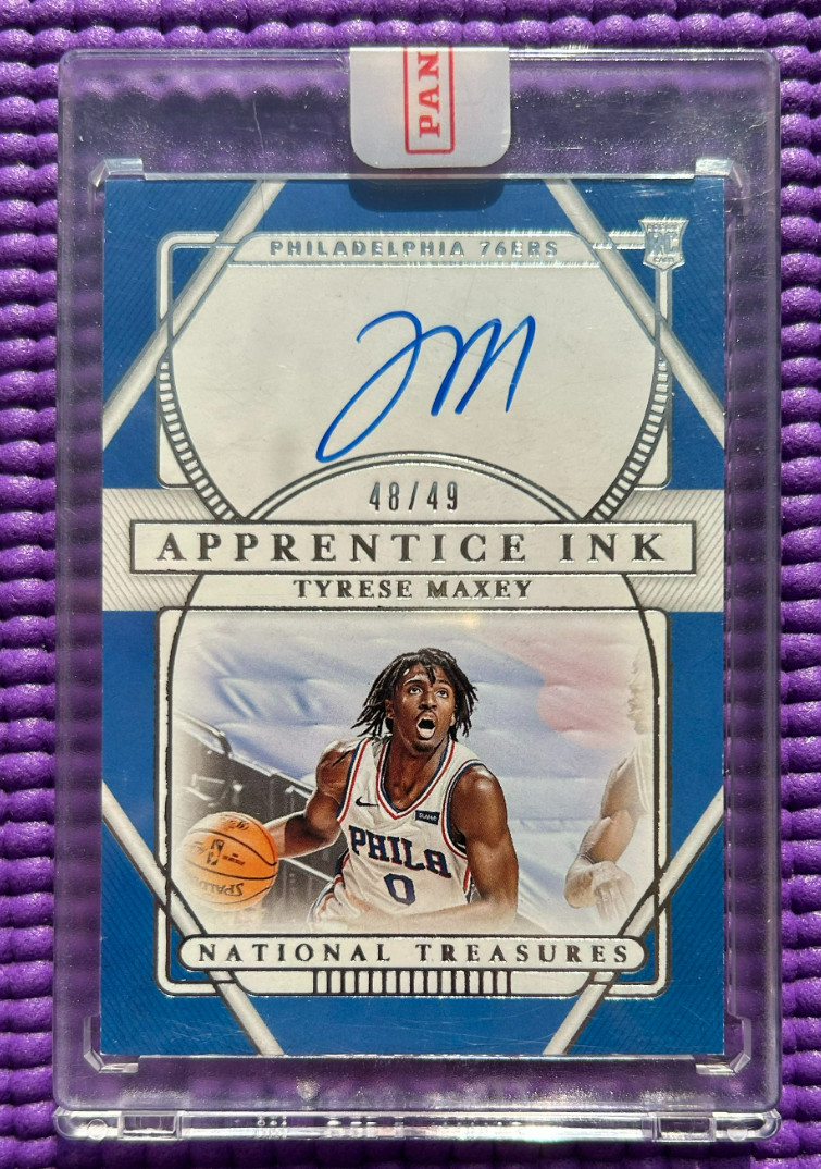 Tyrese Maxey 2020-21 Panini National Treasures 48/49 Auto Blue Apprentice Ink RC