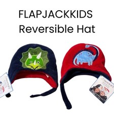 Flap Jack Kids Hat Baby / Toddler Reversible Winter With Dinosaurs Red Blue