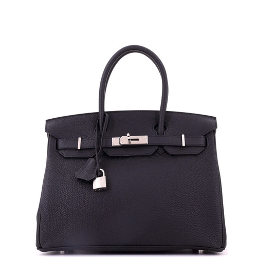 Hermes Birkin Handbag Black Togo with Palladium Hardware 30