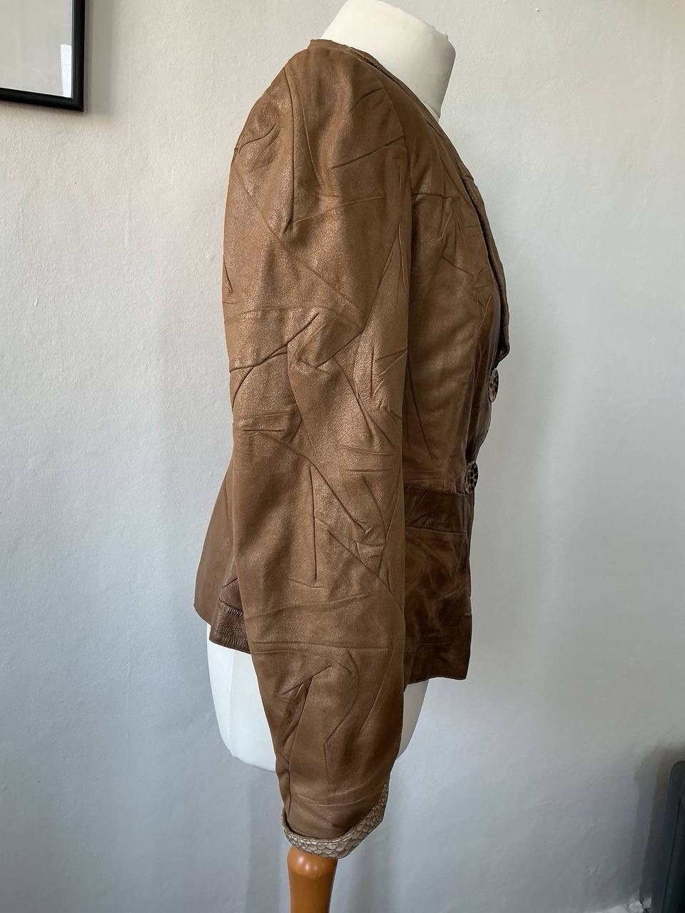 Giorgio Armani Vintage 1980 Lamb Leather Blazer Silk Lined Leopard Button Jacket image 3