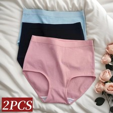 Cotton Seamless High Rise Briefs Solid Color Comfort Women's Underwear 2 Pcs