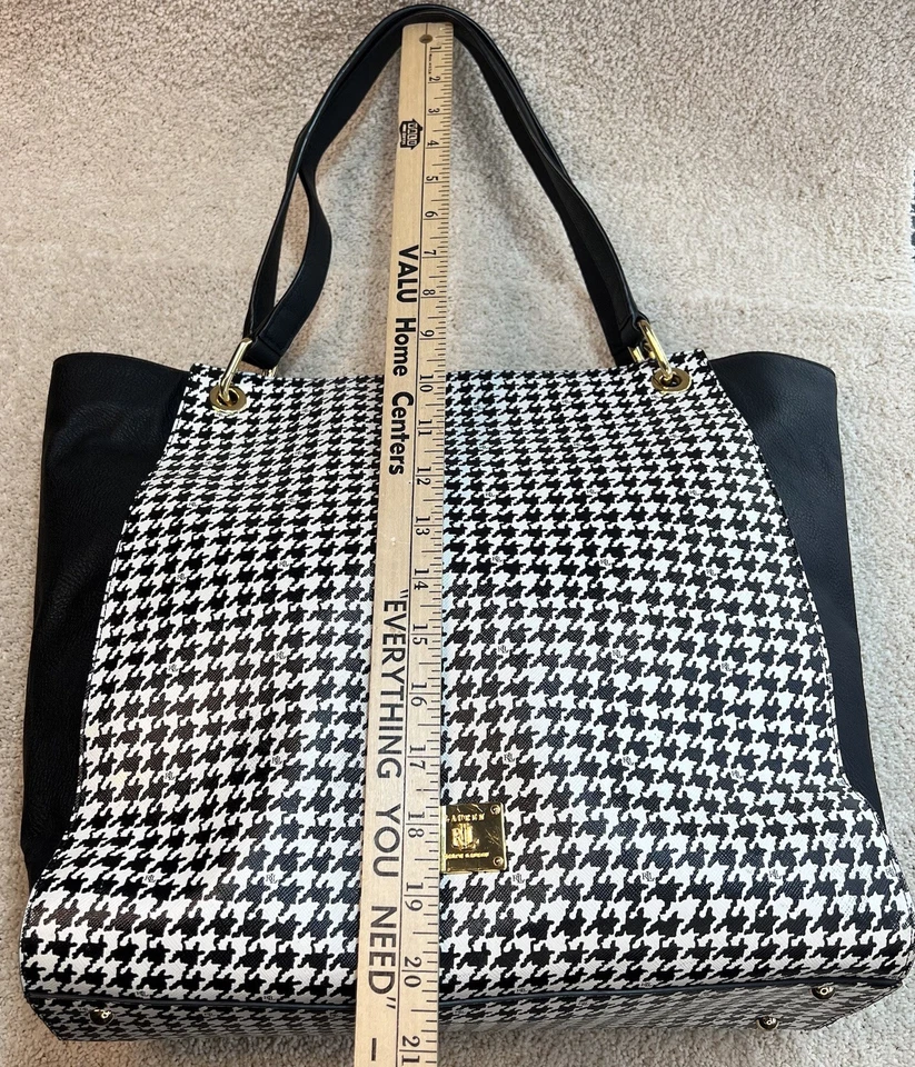 Ralph Lauren Negro Blanco Agdon Pata de Gallo Bolso de Hombro Bolso de Mano Usado en Excelente Condición Foto 3 de 4