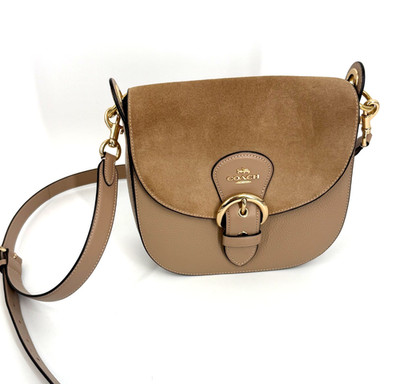 Coach Kleo Bag 23 Beige Suede Leather Buckle Crossbody Classic Luxury CA424
