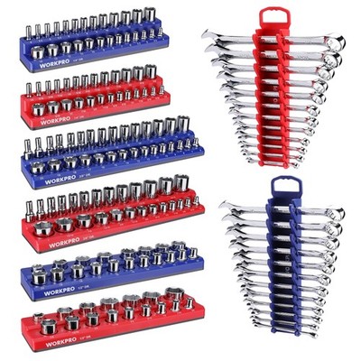 8-Piece Magnetic Socket Organizer and 8-piece, red / blue