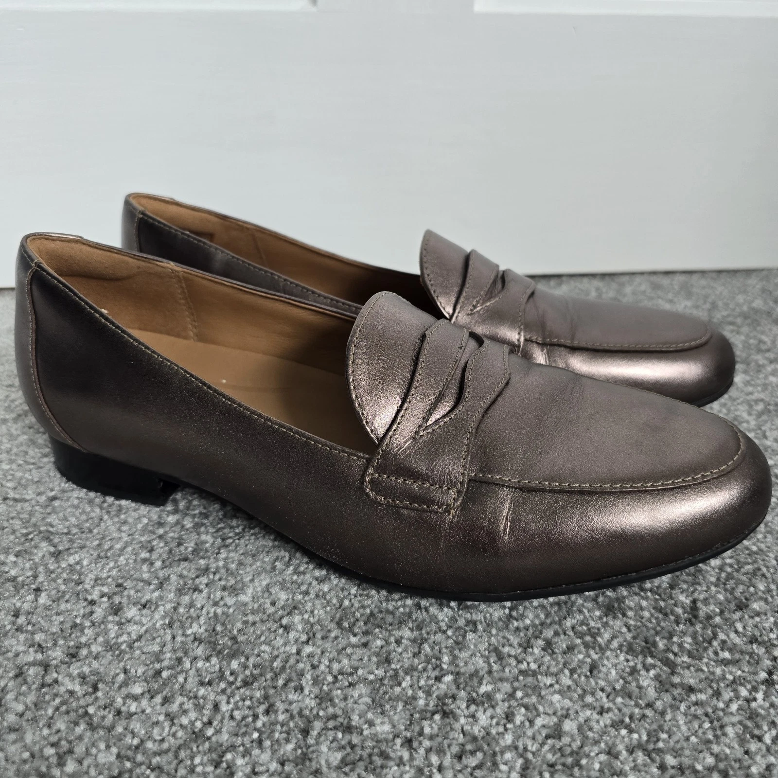 Scarpe mocassino donna Clarks non strutturate pelle bronzo metallizzato oro taglia 7 D