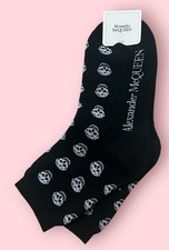 Alexander McQueen Skull Logo Women's Socks (Black / White) ~~ NWT