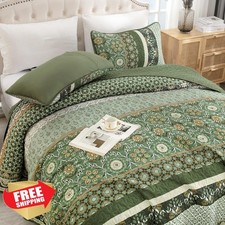 Yiran King Quilt Olive Green, 3 Pc Bedspread Set, 110x90", 2 Shams