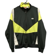 VTG Nike Gray Tag Full Zip Geometric Color Block Track Jacket M Black White Neon