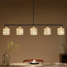 5-Light Linear Chandelier for Kitchen Island, Modern Champagne Gold Dining Ro...