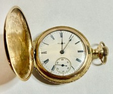 ANTIQUA 1914 ELGIN POCKET WATCH MANUAL 7'J HUNTING CASE GOLD FILL 42MM