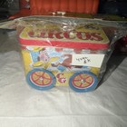 Vintage Curious George Circus Tin Coin Bank With Rolling Wheels!