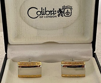 Colibri of London Cufflinks Silver & Gold Two Tone Milan Cuff Rectangle Boxed