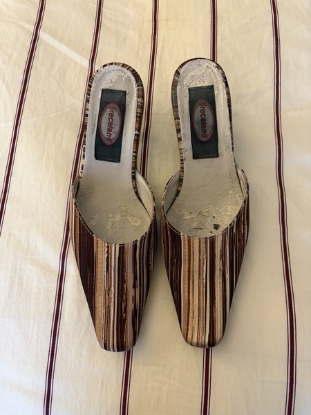 Graceland Women’s Striped Square Toe Mule Heels Block Mid Slip-On EU 37