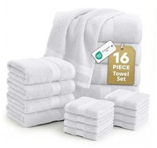 Bath Towel Set 100 Cotton 16 Piece Soft 16 Piece Towel Set 02: White