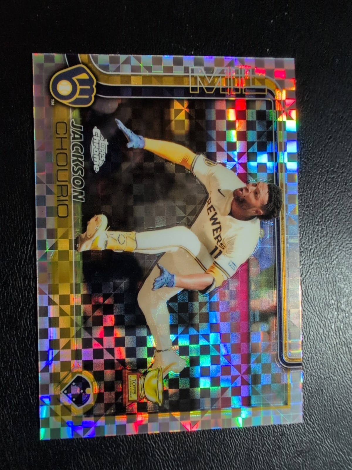 2025 Topps Chrome #262 Jackson Chourio Prism X Factor Refractor Brewers Star!!