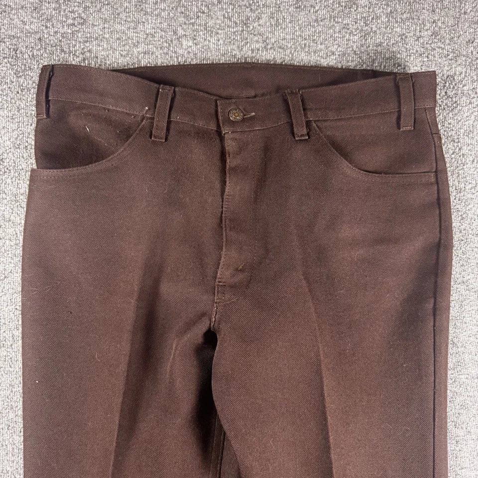 Pantalones Levis Para Hombre Vintage Años 70 36x32 Marrón Sta-Prest Negro Pestaña Acampanados Foto 3 de 4